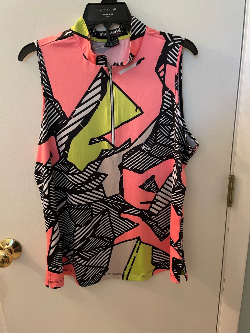 Simplicity Neon Pink & Lime Zip-Front Sleeveless Tank Top